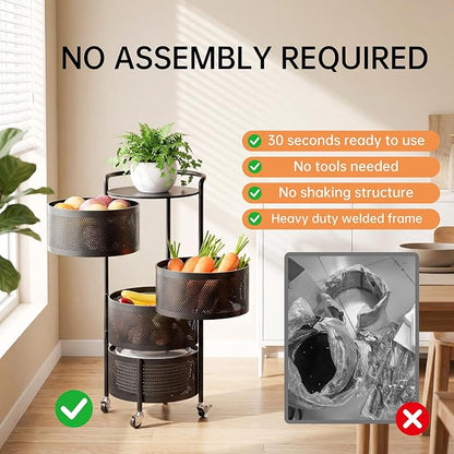 JAQ No Assembly Rotating Kitchen Storage Rack, 4-Tier Metal Basket Organizer - Image 5