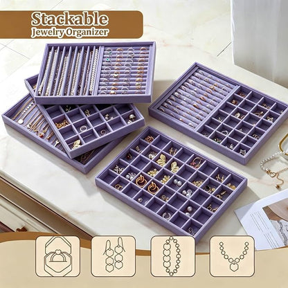 Large Velvet Jewelry Tray 2 Pack Stackable Jewelry Display Drawer Inserts Trays - Image 5