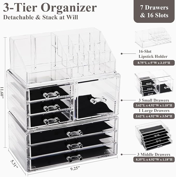 Sea Team 3-Layer Stackable Clear Makeup Organizer - Image 2