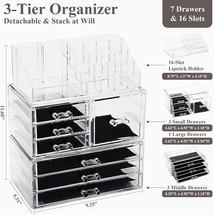 Sea Team 3-Layer Stackable Clear Makeup Organizer - Image 2