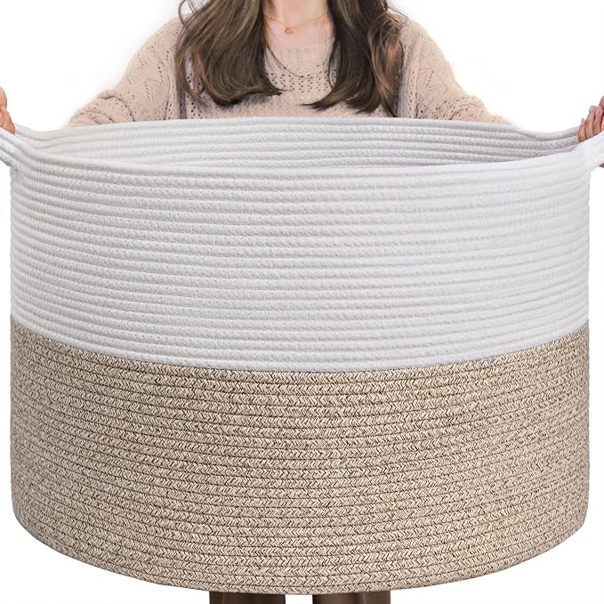 INDRESSME Large Laundry Basket, 21.7'' x 13.8'' Cotton Rope Blanket Basket by INDRESSME