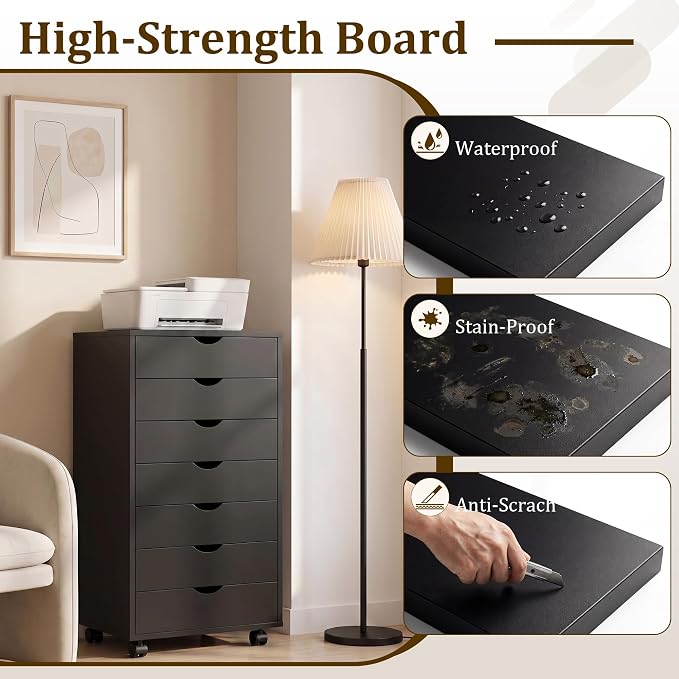 7 Drawer Office Storage Cabinet, Rolling File Cabinet - Image 6