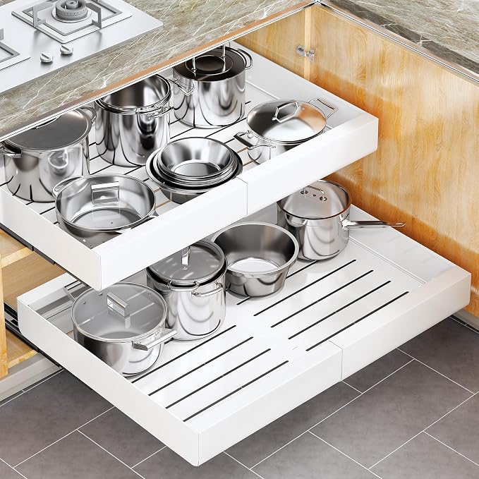 Pull out Cabinet Organizer, Wider Expandable Heavy Duty Slide out Drawers Fixed by Kitstorack