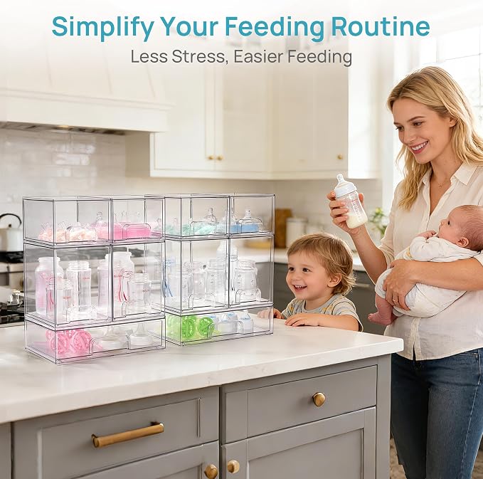 Vtopmart 10 Pack Baby Bottle Organizer Set, Stackable Storage Drawers Ideal - Image 4
