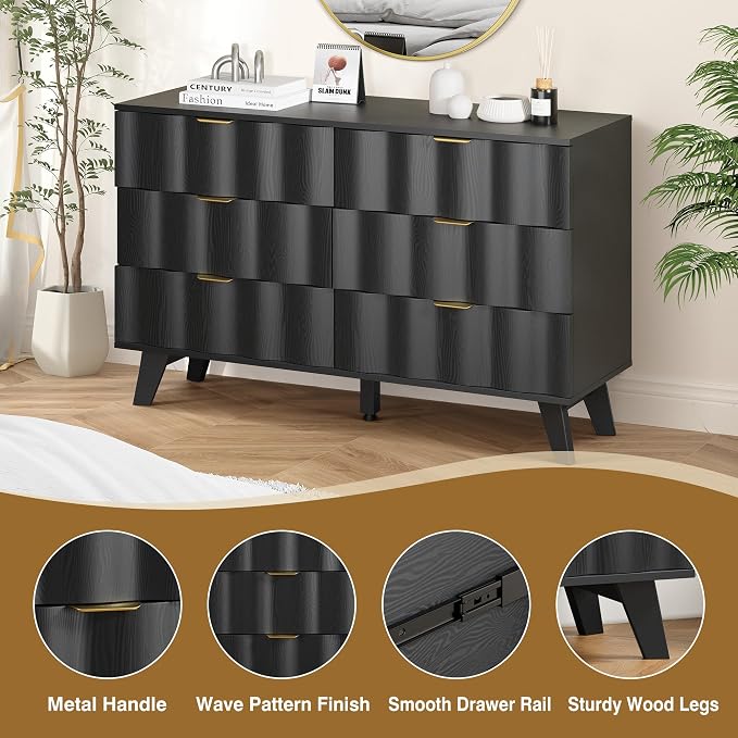 6 Drawer Dresser, Modern Fluted Storage Dresser - Image 6