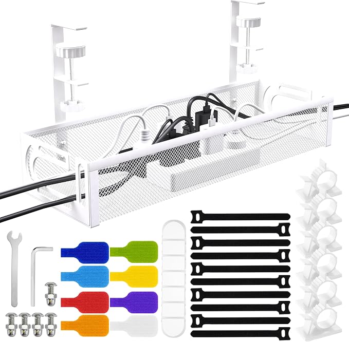 No Drill Under Desk Cable Management Tray, SONATURE 15.7" Cord Organizer by SONATURE
