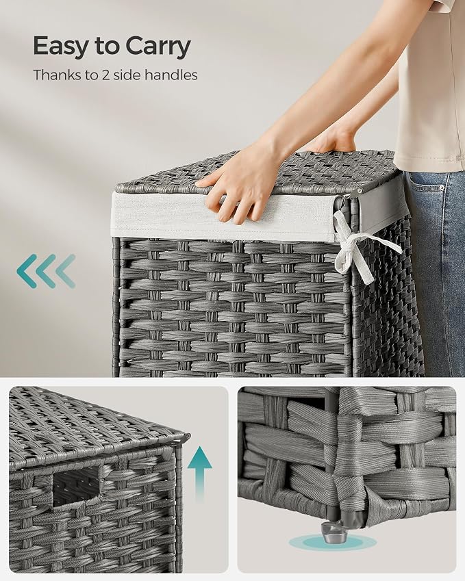 SONGMICS Storage Basket with Lid, Woven Blanket Storage Bin with Handles - Image 6