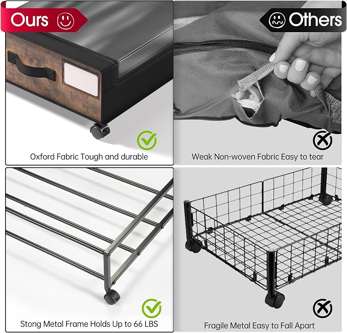 Yecaye Under Bed Storage with Wheels, 4 Pack Under Bed Storage Containers - Image 3