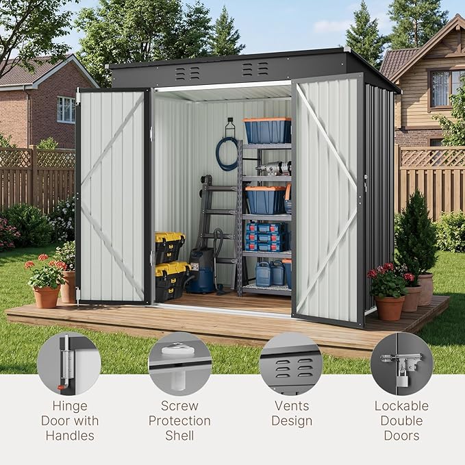 Gizoon 8' x 6' Outdoor Storage Shed, Lockable Doors and Ventilation - Image 5