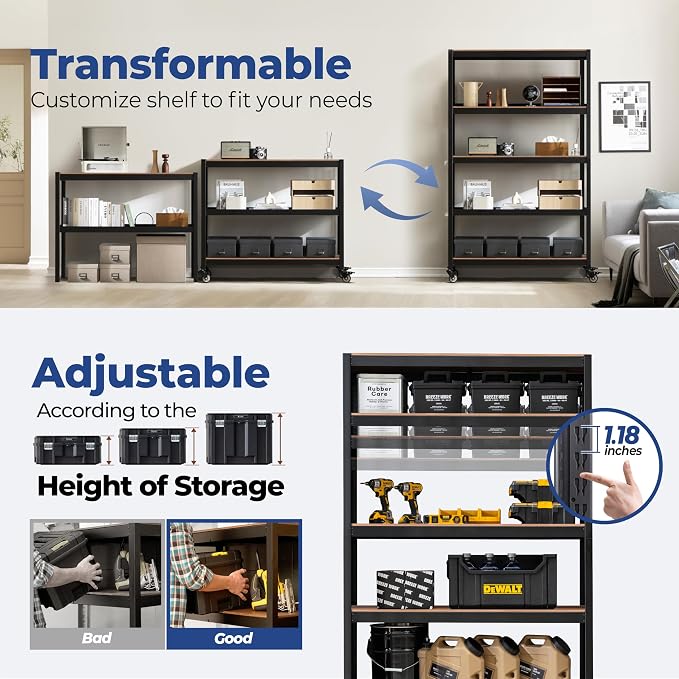 HOMEDANT House 5-Tier Metal Boltless Rolling Cart Shelf Rack Casters Heavy Duty - Image 11