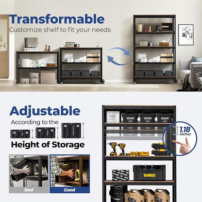 HOMEDANT House 5-Tier Metal Boltless Rolling Cart Shelf Rack Casters Heavy Duty - Image 11