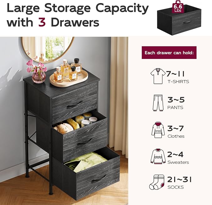 WLIVE Small Dresser Nightstand for Bedroom, 3 Drawers, Compact nightstand - Image 6