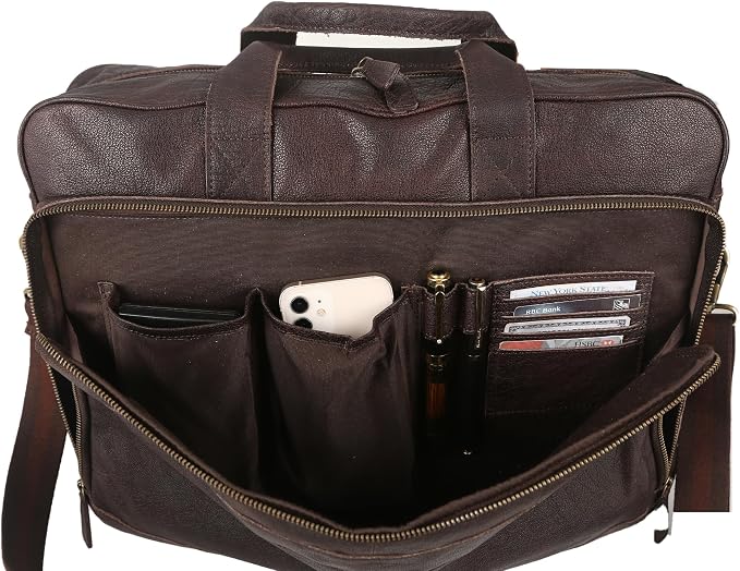 Leather briefcase 18 Inch Laptop Messenger Bags - Image 3