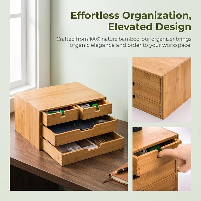 DEAYOU Bamboo Desk Organizer, 100% Natural Bamboo Desktop Drawer Organizer - Image 5