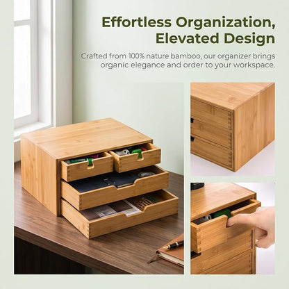 DEAYOU Bamboo Desk Organizer, 100% Natural Bamboo Desktop Drawer Organizer - Image 5