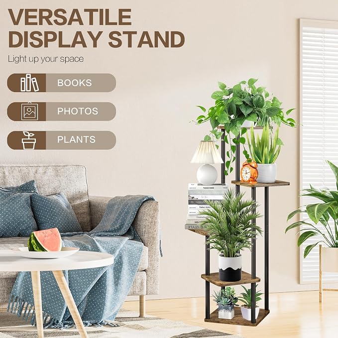 5 Tier Wood Tall Plant Stand Metal Rack Indoor, Planter Shelf Display Rack - Image 7