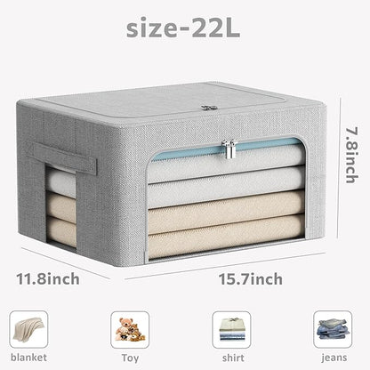 FHSQX 2 Pack Clothes Storage Bins Stackable Metal Frame Storage Box Foldable - Image 4