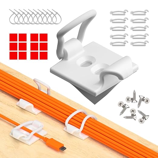 10-Pack Adjustable Elastic Adhesive Cable Clips, Wire Management Holder by CableGenie
