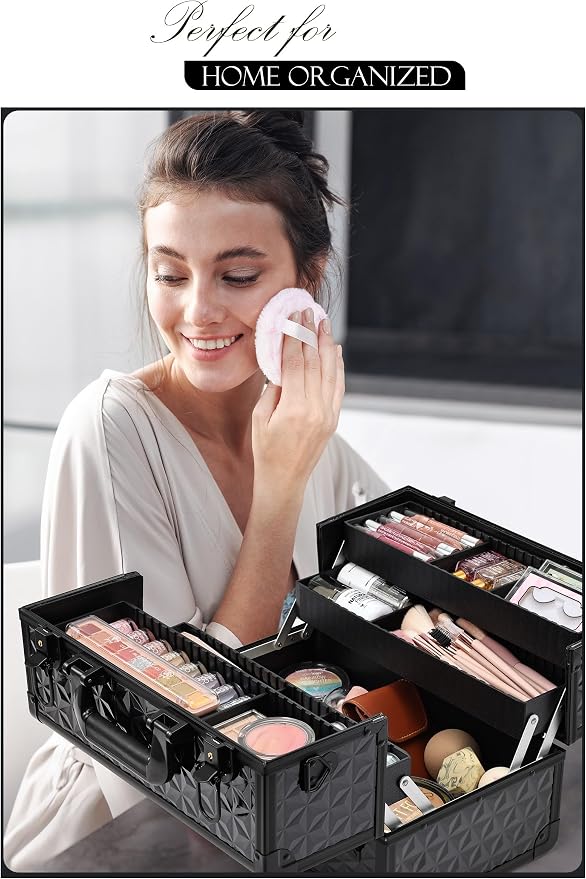Joligrace Makeup Train Case Professional Cosmetic Organizer Aluminum Storage Box - Image 4