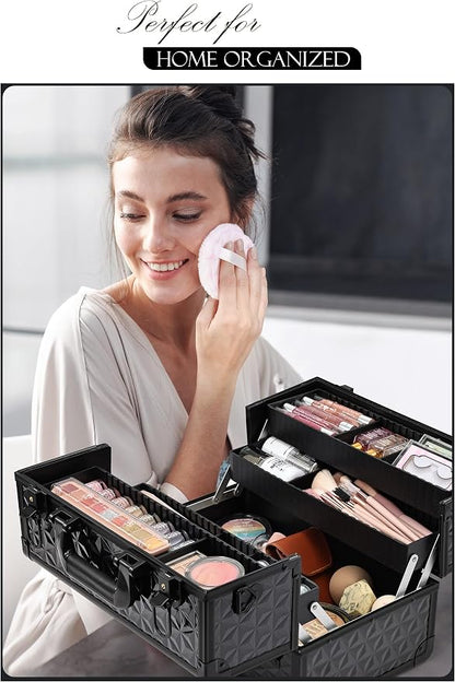 Joligrace Makeup Train Case Professional Cosmetic Organizer Aluminum Storage Box - Image 4