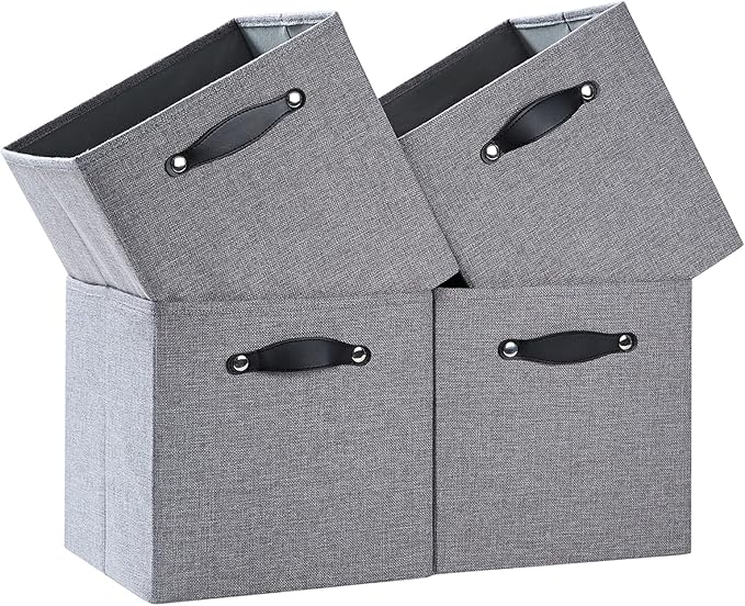 Foldable Fabric Storage Bins Cubes, Dim Gray, 4 Pack by FABINADO
