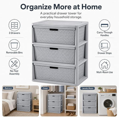 3 Drawer Storage Organizer, Plastic Drawer Organizer Tower, Closet Storage - Image 4