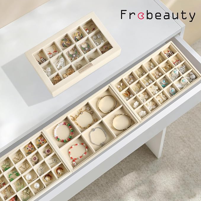 Frebeauty Stackable Jewelry Trays, Removable Glass Lid, Drawer Inserts - Image 2