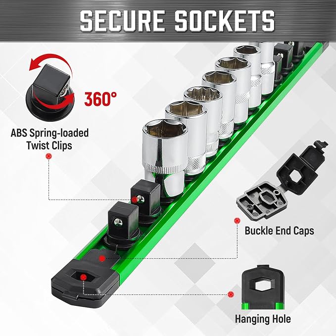 ALOANES 1/2-Inch Drive Magnetic Socket Organizer, Heavy Duty Aluminum Socket - Image 3