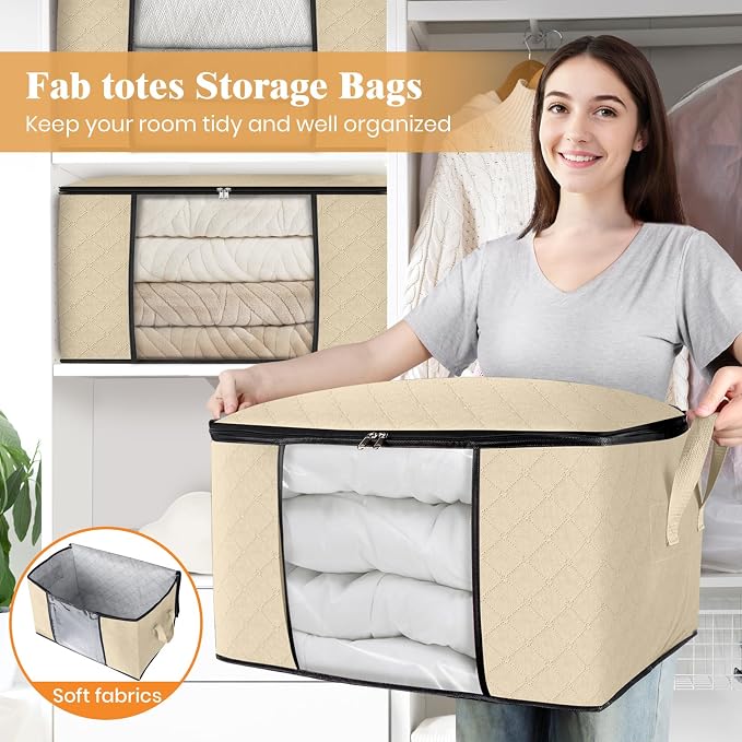Fab totes 6 Pack Clothes Storage, Foldable Thick Fabric Blanket Storage Bags - Image 5