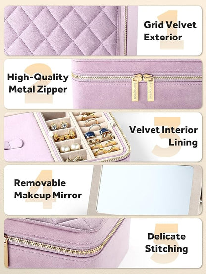 Velvet Travel Jewelry Box with Large Mirror, Double-Layer Jewelry Organizer Case - Image 5