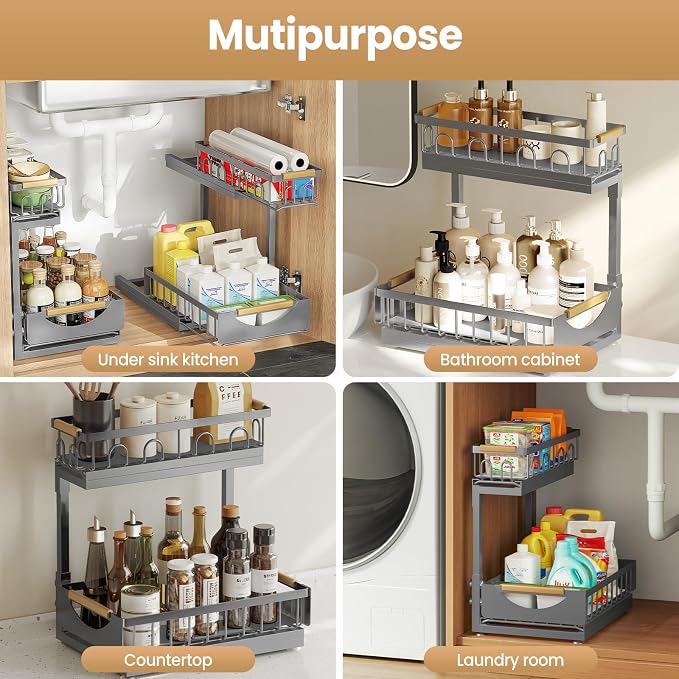 2 Pack 2 Tier Under Sink Organizer and Storage - Image 7