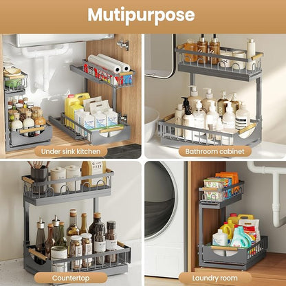 2 Pack 2 Tier Under Sink Organizer and Storage - Image 7