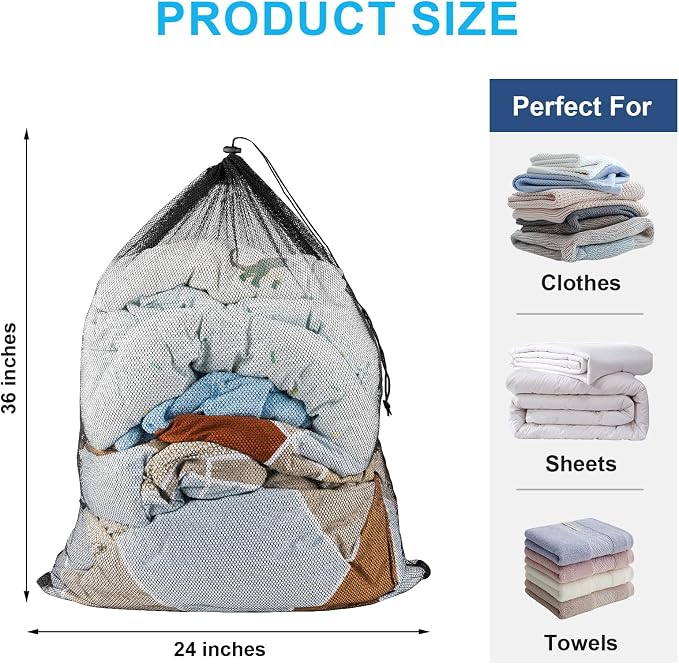 Large Mesh Laundry Bags: 2 Pack 24" x 36" Heavy Duty Soft Breathable Machine - Image 2
