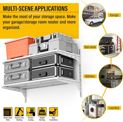 2 Tier 1.3x3ft Garage Shelving Wall Mounted, 15.6x36inch per Shelf Height - Image 4