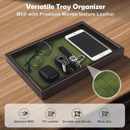 Wooden Valet Tray with Leather Base - Image 3