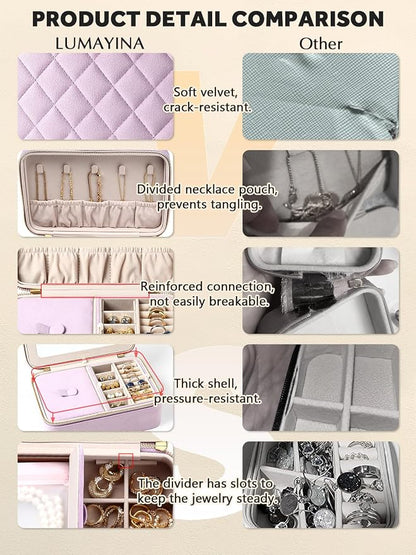 Velvet Travel Jewelry Box with Large Mirror, Double-Layer Jewelry Organizer Case - Image 6