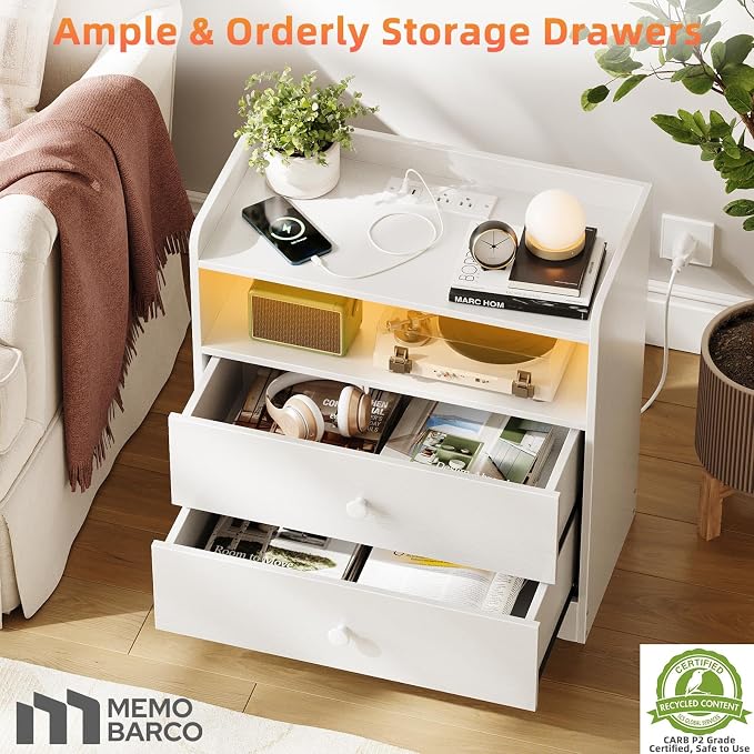 Nightstand with Charging Station and LED Light, Modern Nightstand with USB - Image 6