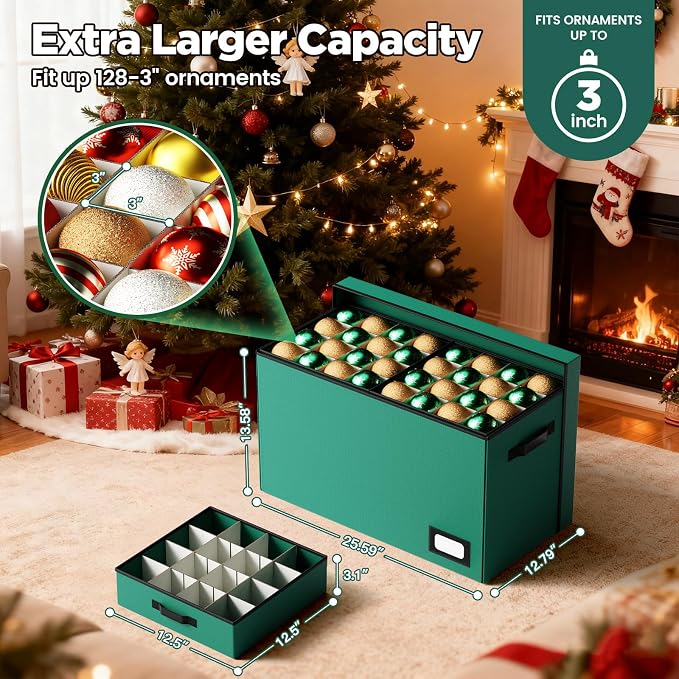 Christmas Ornament Storage Box Store 128 Ornaments, Extra Large Xmas Ornament - Image 5
