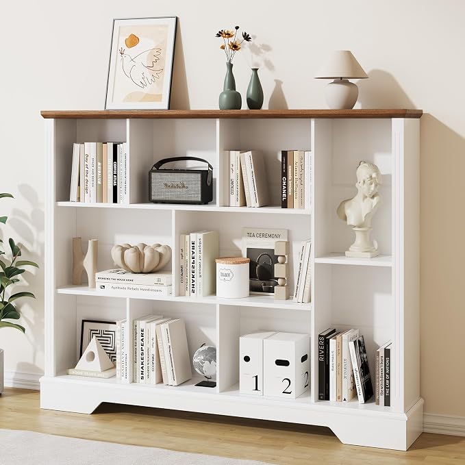 10 Cube Storage Bookcase, Modern 3-Tier Wooden Storage Organizer Open Bookshelf by Aesthlife
