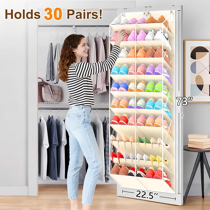 30 Pairs Over the Door Shoe Organizer, 10-Tier Door Shoes Rack Storage - Image 2