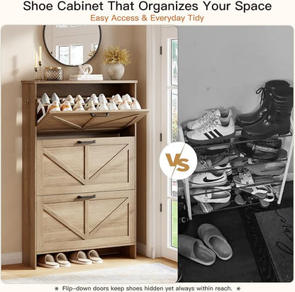 Nicetree Shoe Cabinet for Entryway, 3 Flip Drawers Shoe Storage Cabinet - Image 6