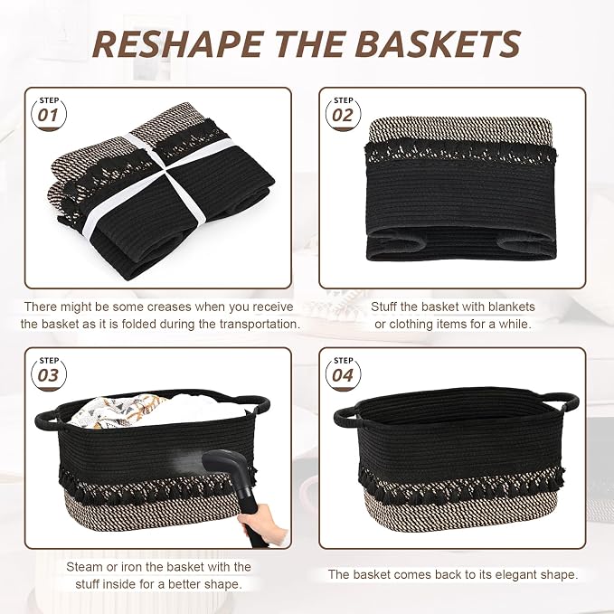 3 Pack Storage Basket for Shelves, Boho Cotton Rope Storage Bins - Image 7