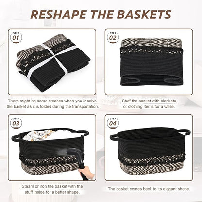3 Pack Storage Basket for Shelves, Boho Cotton Rope Storage Bins - Image 7