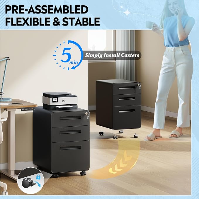 DEVAISE 3-Drawer File Cabinet, Thickened Metal Mobile Filing Cabinet - Image 5