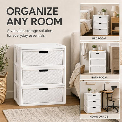 Wide 3-Drawer Plastic Storage Tower, Decorative Organizer Chest, BPA-free - Image 9