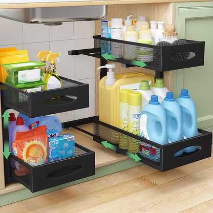 Under Sink Organizer, 2 Pack 2 Tier Pull out Cabinet Organizer Baskets by Kitstorack