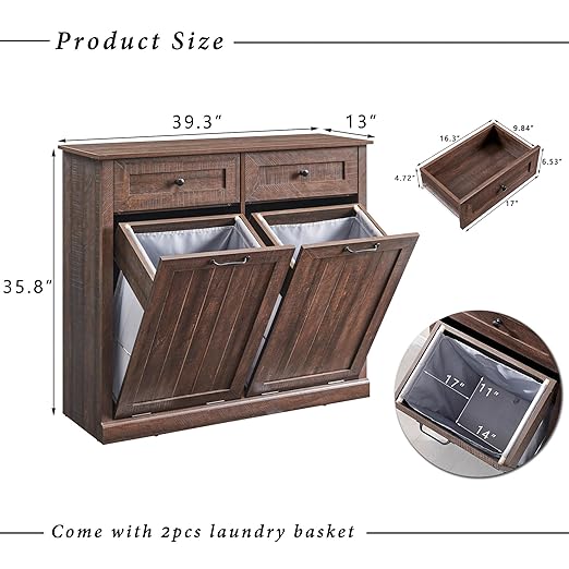 Double Tilt Out Trash Cabinet, 20 Gallon Farmhouse Laundry Hamper Cabinet - Image 2