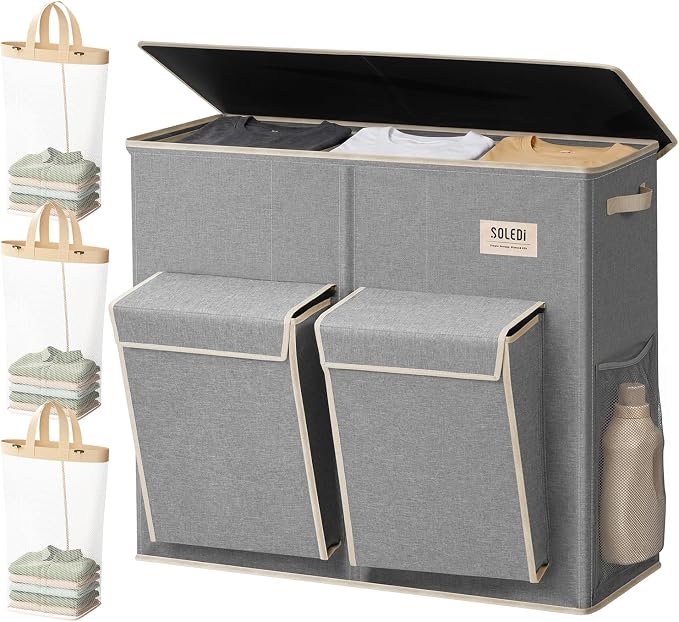 SOLEDI 220L Laundry Hamper 3 Section, Extra Large Laundry Basket by SOLEDI