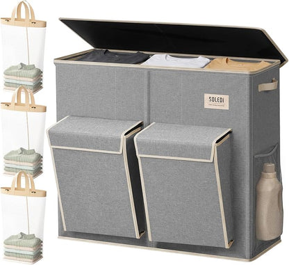SOLEDI 220L Laundry Hamper 3 Section, Extra Large Laundry Basket by SOLEDI
