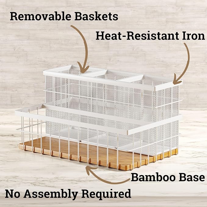Hair Tool Organizer Countertop, Breathable Metal & Bamboo, Heat-Resistant | No - Image 2